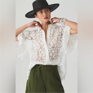 Maeve by Anthropologie White Lace Blouse